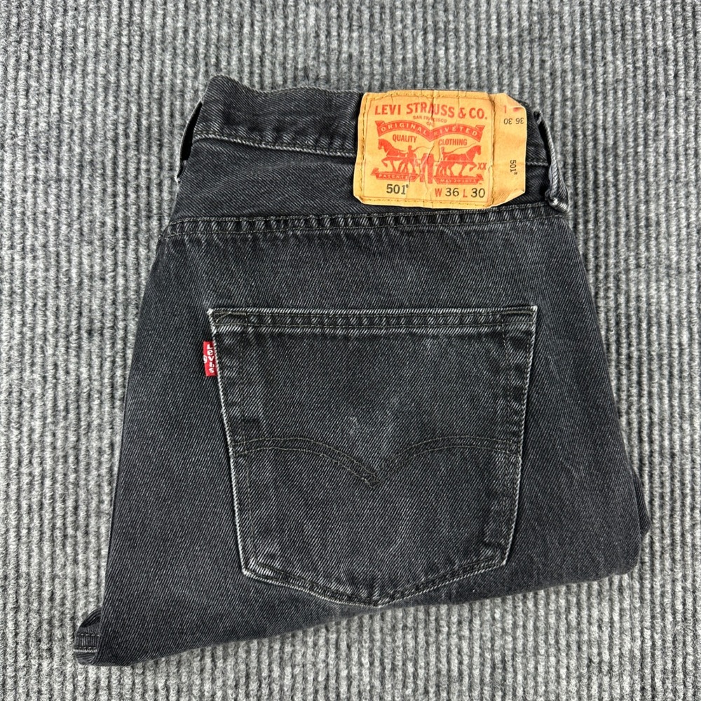 Levis 501 Original Fit Mens Faded Black Straight Leg Button Fly Jeans 36x30